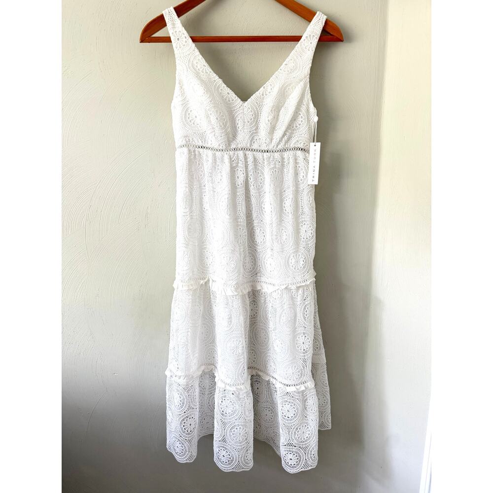 NWT Trina Turk White Midi Eyelet Lace Dress size 6 Sleeveless